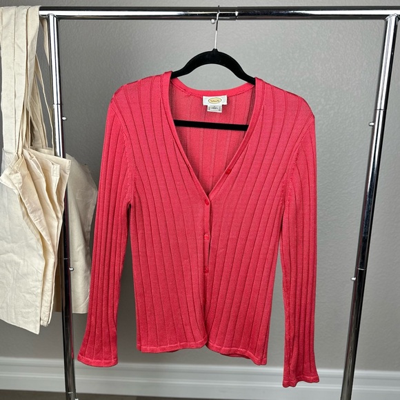 Vintage Red Silk Cardigan Sweater Size Medium - Picture 1 of 6